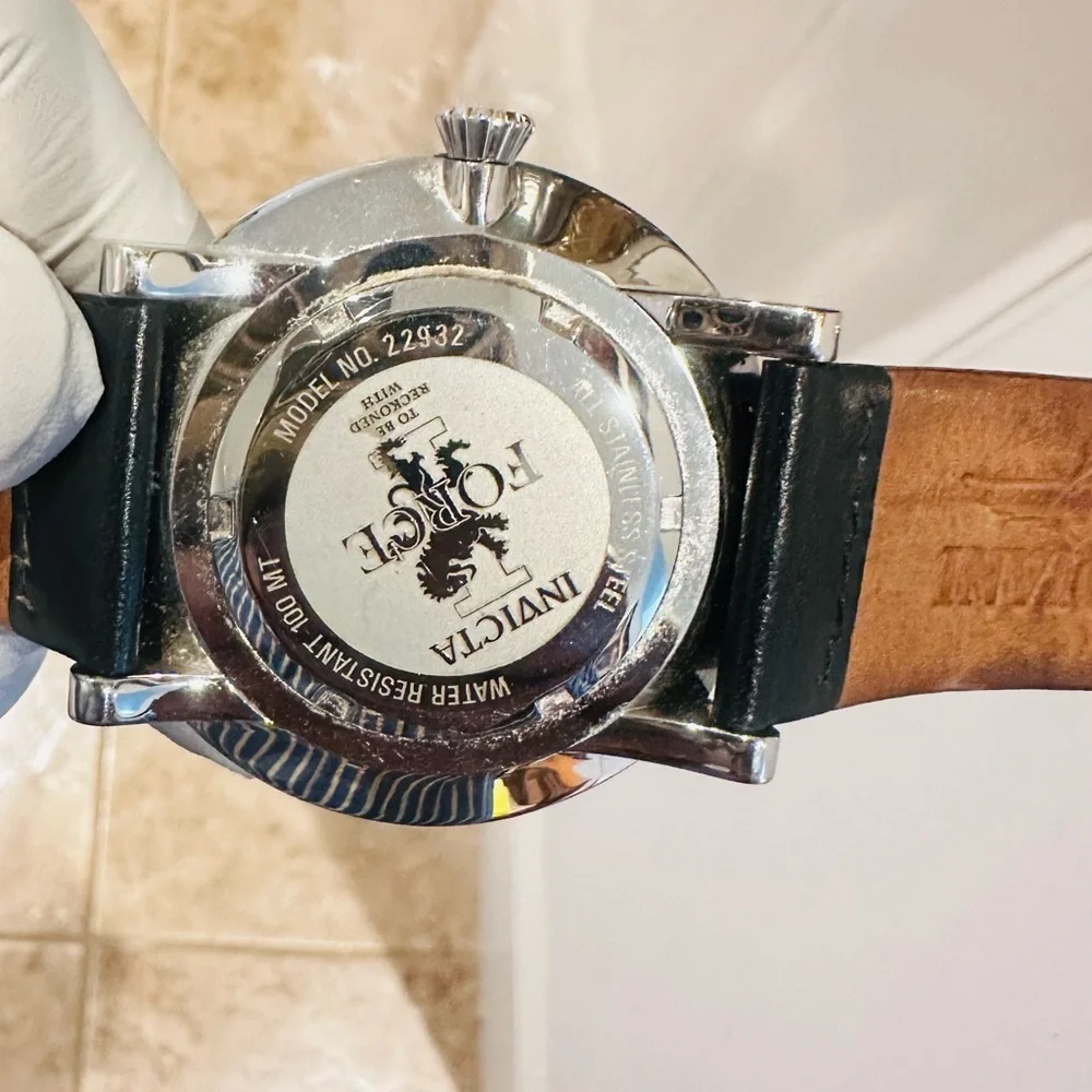 Invicta Elegant Silver Watch with Black Leather Band